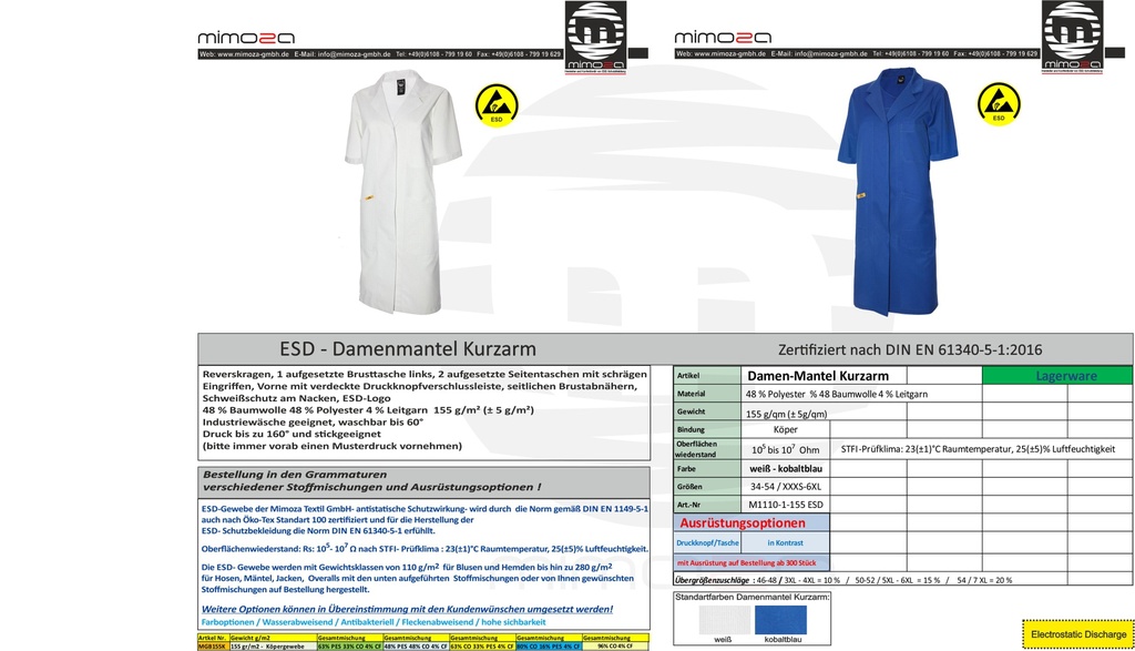 MIMOZA ESD Damen Mantel Kurzarm