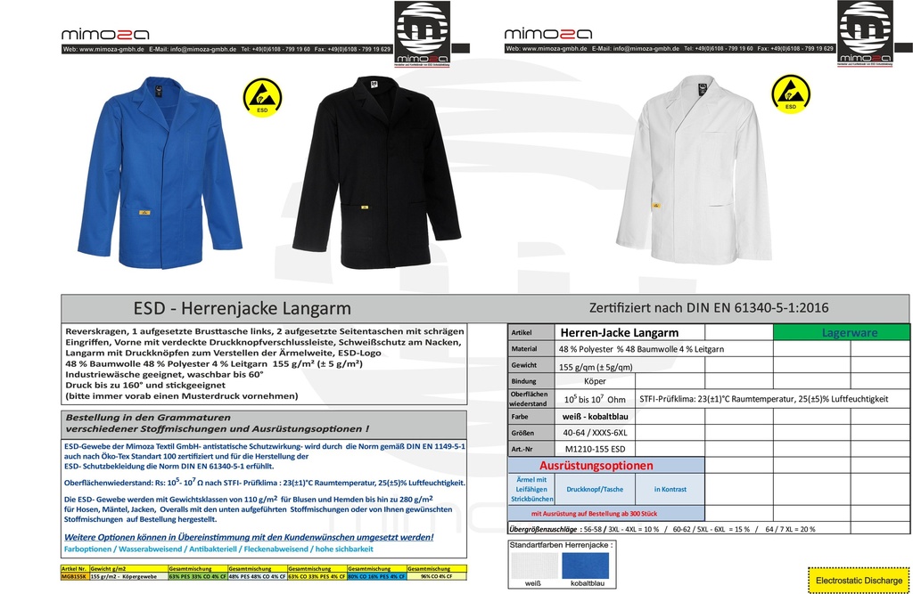 MIMOZA ESD Herren Jacke Langarm