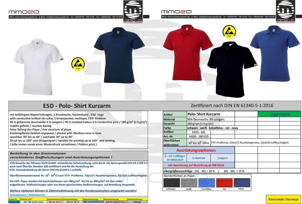MIMOZA ESD Polo-Shirt Kurzarm