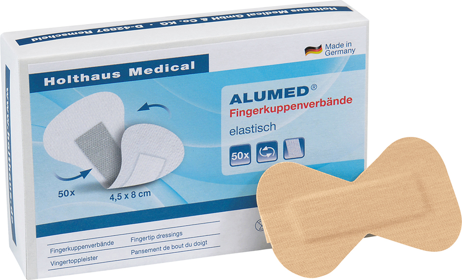 HOLTHAUS Alumed® Fingerkuppenverband 50 Stück elastisch 4,5 x 8 cm PZN: 1072740