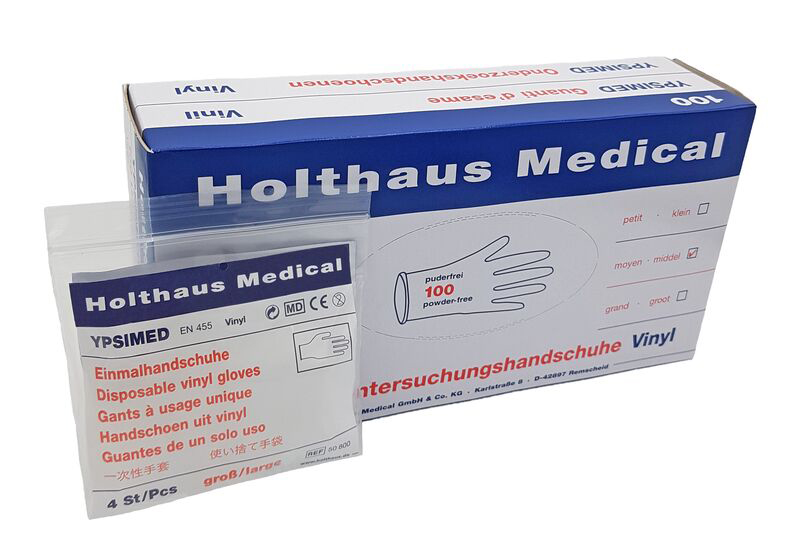 HOLTHAUS YPSIMED Einmalhandschuhe Vinyl 4 Stück groß PZN: 3369964