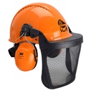 3M™ G3000 Kopfschutz-Kombination 3MO315B in Orange mit H31P3E Kapseln, Visier 5B Polyamid, Ratschensystem, Leder-Schweißband, KWF-Logo