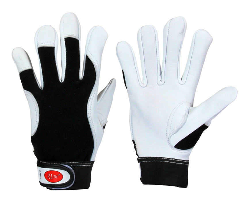 RLine® Ziegen-Nappaleder-Handschuh Premium Klettverschluss + schwarzer Baumwollhandrücken