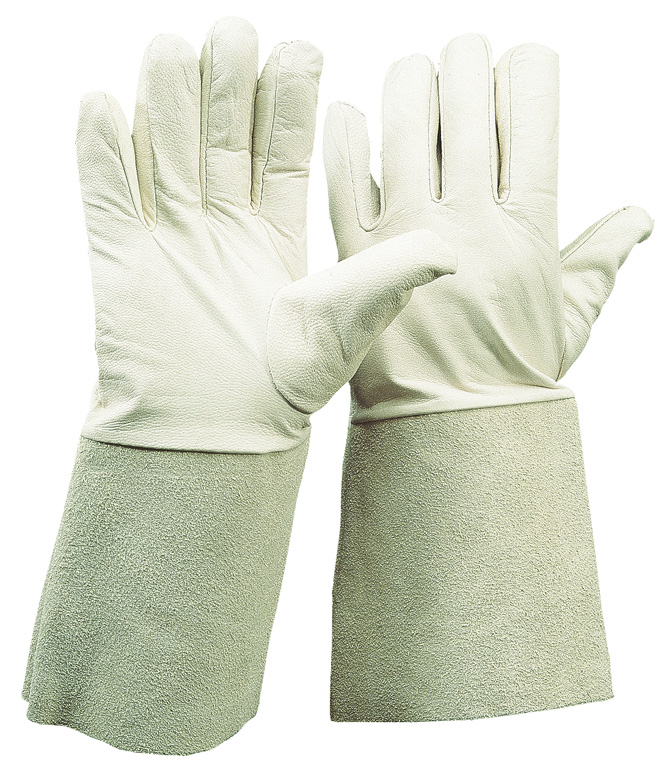 R.L. Schaf-Nappaleder-Handschuh mit Rindspaltleder-Stulpe Länge 35 cm CE CAT 2