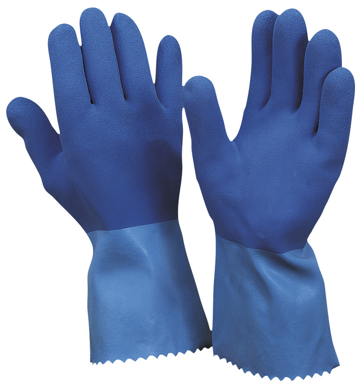 Solidstar® Latex-Handschuh Super-Blue rough raue Handfläche mit Baumwoll-Strickfutter 30 cm CAT 3