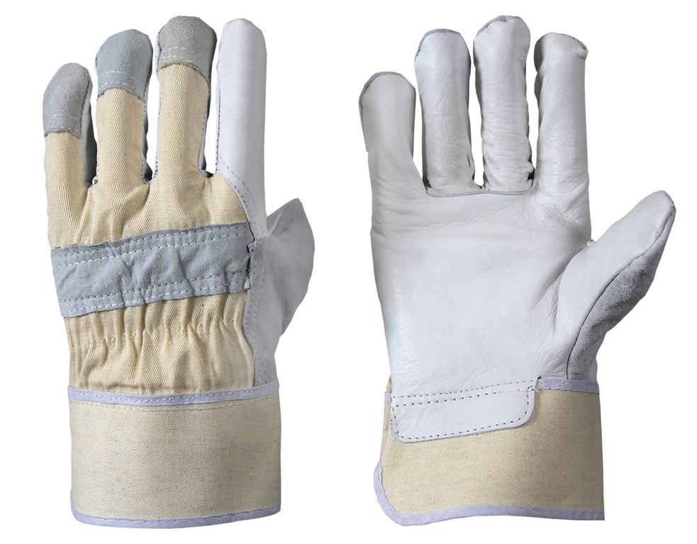 R.L. Rindnarbenleder-Handschuh gefüttert Stulpe gummiert Knöchel + Fingerkuppen aus Rindspaltleder