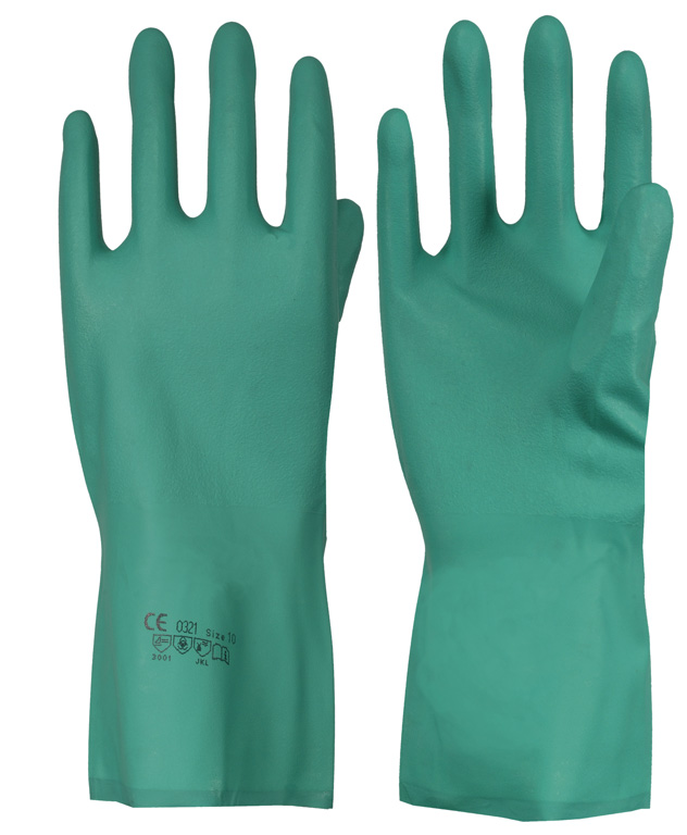 Solidstar® Chemikalien-Schutzhandschuh “PebbleGrip“ Nitril grün Länge 33 cm CE CAT 3