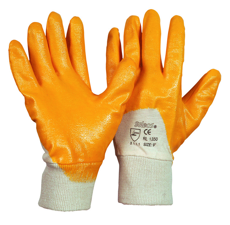 Soleco® Nitril-Handschuh gelb Strickbund teilbeschichtet CE CAT 2