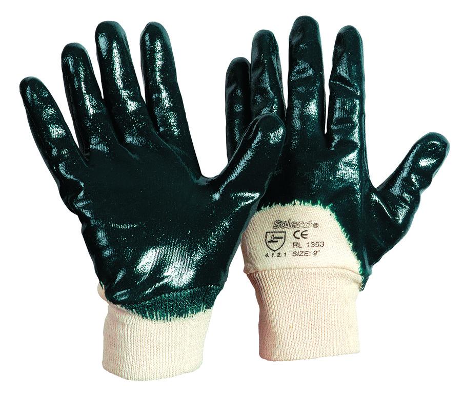 Soleco® Nitril-Handschuh blau mit Strickbund teilbeschichtet CE CAT 2