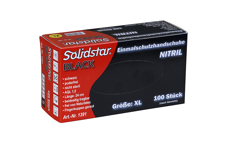 Solidstar® BLACK Nitril-Einmalschutzhandschuh schwarz puderfrei