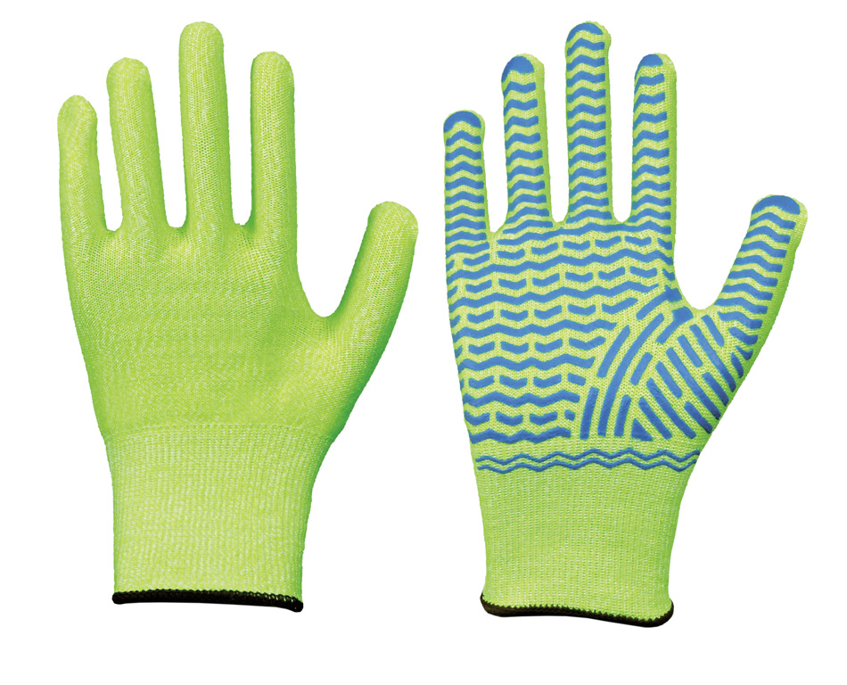 Solidstar® Schnittschutz-Handschuh Neon / Grip blaue Latex-Grip-Beschichtung