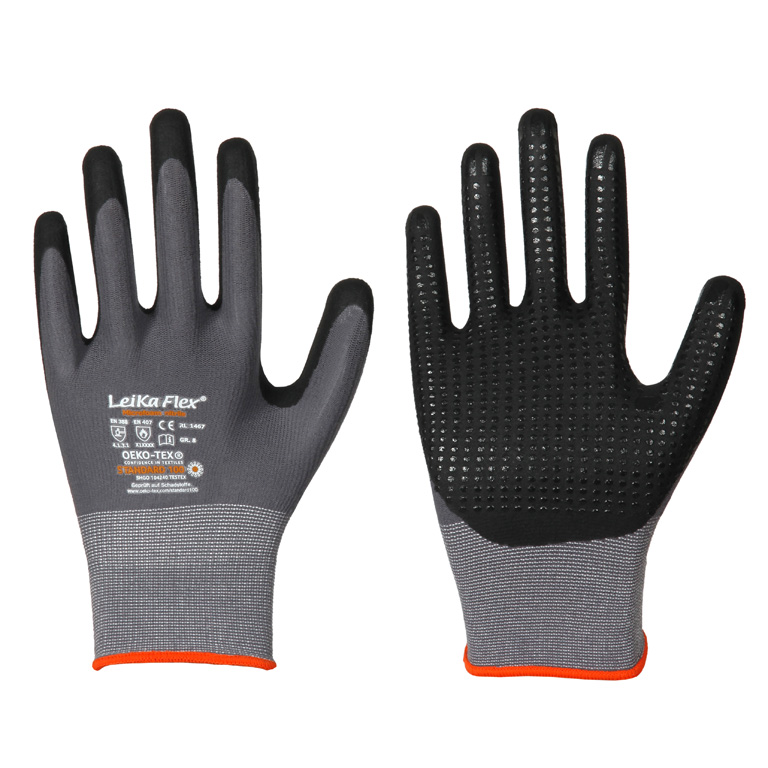 LeiKaFlex® Feinstrick-Handschuh mit Nitril - Foam-Beschichtung + Noppen Größe 7 - 12