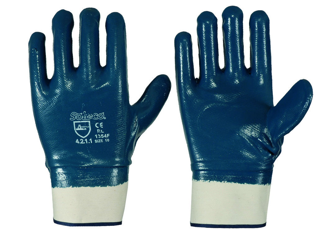 Soleco® Nitril-Handschuh blau Stulpe vollbeschichtet CE CAT 2