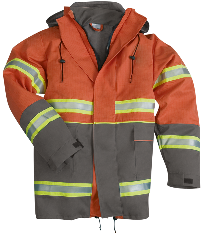 HB -INOTEC® Fire &amp; Vis Warnschutzparka orange/grau/gelb | Kurzparka