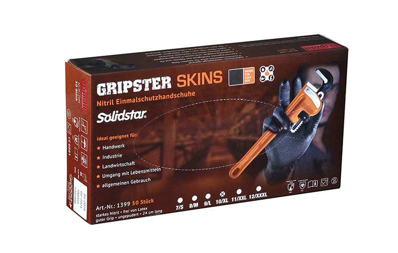 Solidstar® GRIPSTER Nitril-Einmalschutzhandschuh schwarz Stärke 0,15 mm