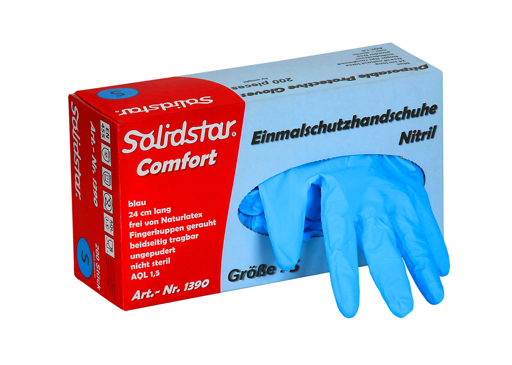 Solidstar® Comfort Nitril-Einmalschutzhandschuh blau puderfrei, Box á 200 Stk.