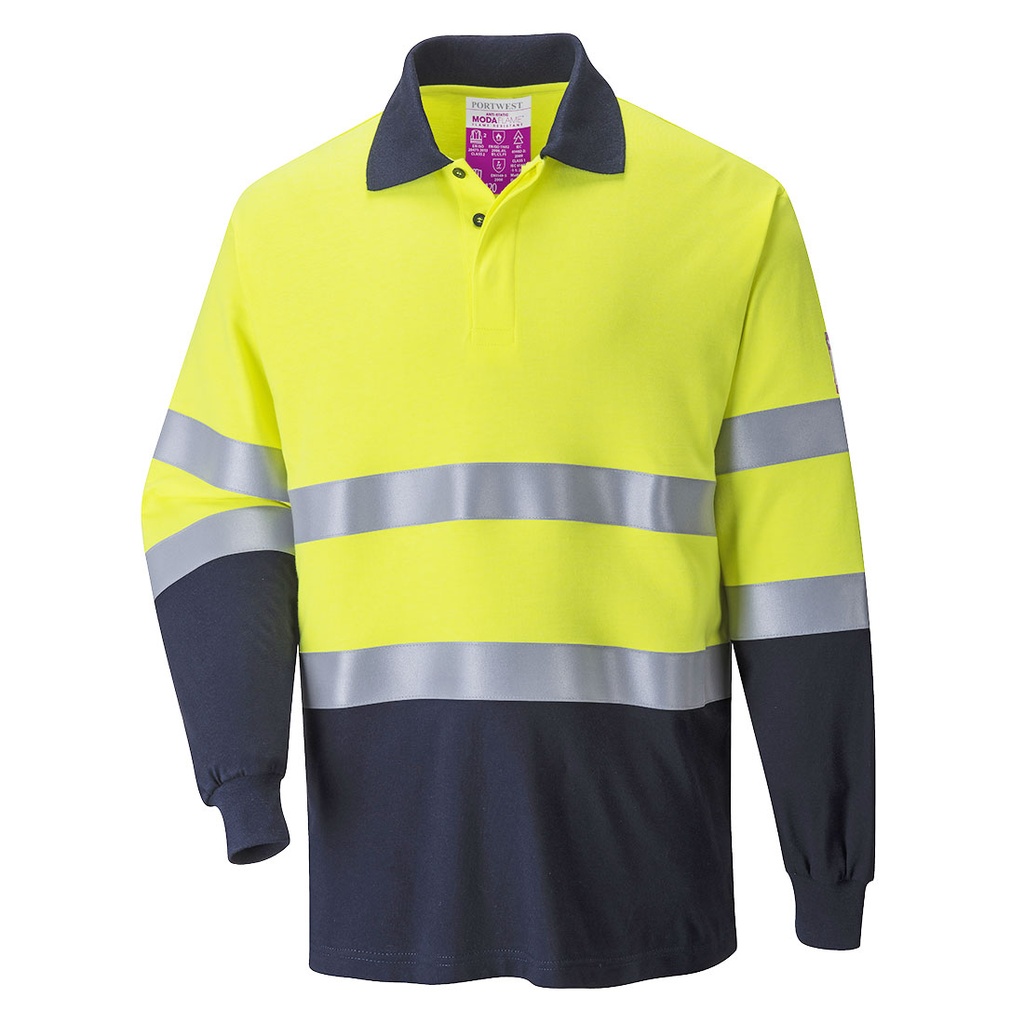 PORTWEST® Modaflame Knit Hi-Vis Kontrast FR Poloshirt Langarm - FR74