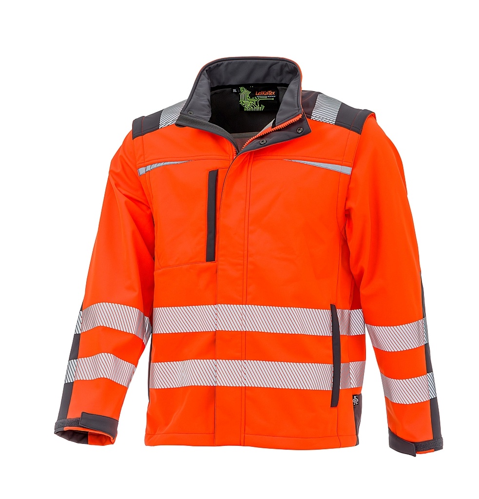 LeiKaTex® BRIGHT LINE Warnschutz-Softshelljacke EN ISO 20471 warnorange/grau