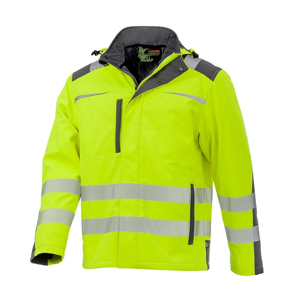 LeiKaTex® BRIGHT LINE Winter-Softshelljacke Warnschutz neongelb/grau