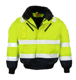 [480770] LeiKaTex® multifunktional Pilotenjacke Warnschutz neongelb/marineblau